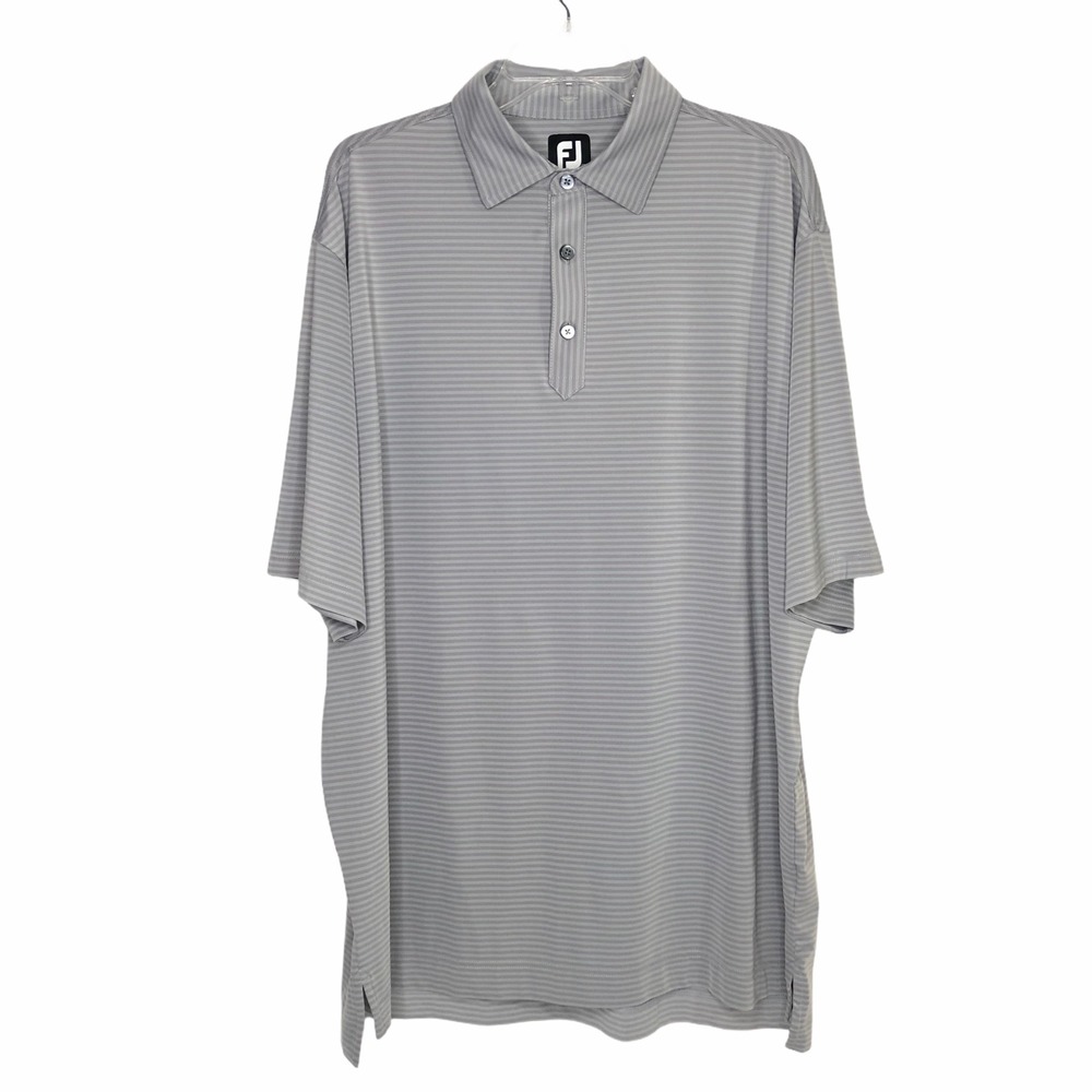 FootJoy Performance Polo Mens XL Grey Stripe Golf Golfer Stars on Sleeve EUC